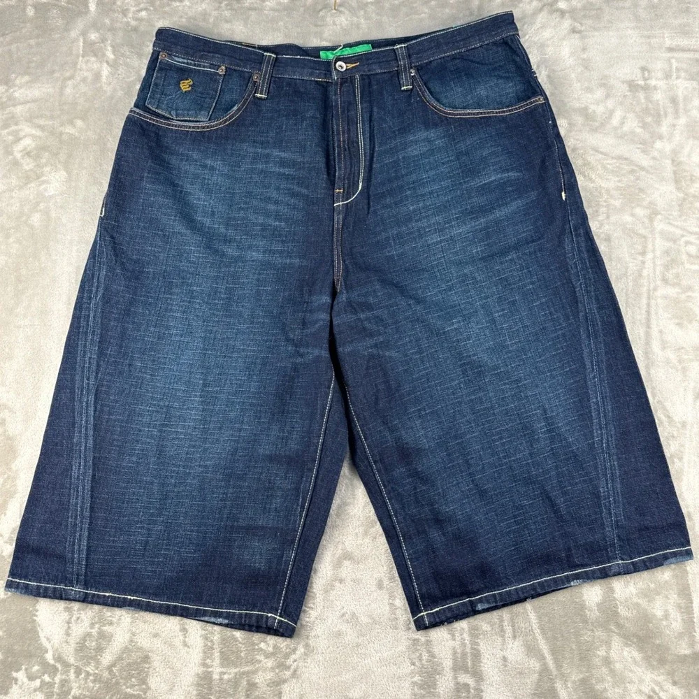 Rocawear Hidden Track Denim Shorts Dark Indigo Baggy Y2K Mens 40 NEW